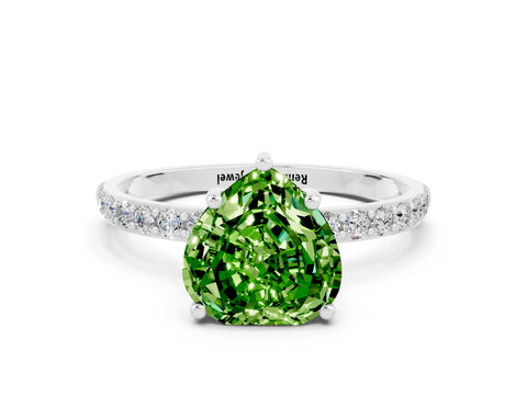 White gold Heart Cut Peridot Solitaire Ring with Pave Band and Four Prong Setting_24