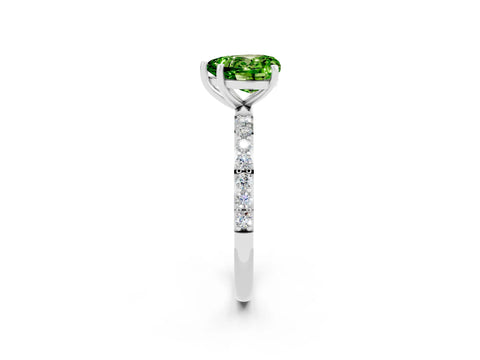White gold Heart Cut Peridot Solitaire Ring with Pave Band and Four Prong Setting_26