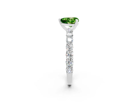 White gold Heart Cut Peridot Solitaire Ring with Shared Prong Pavé Band and Four-Prong Setting_14