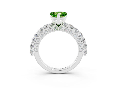 White gold Heart Cut Peridot Solitaire Ring with Shared Prong Pavé Band and Four-Prong Setting_15