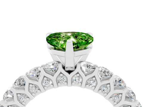 White gold Heart Cut Peridot Solitaire Ring with Shared Prong Pavé Band and Four-Prong Setting_16