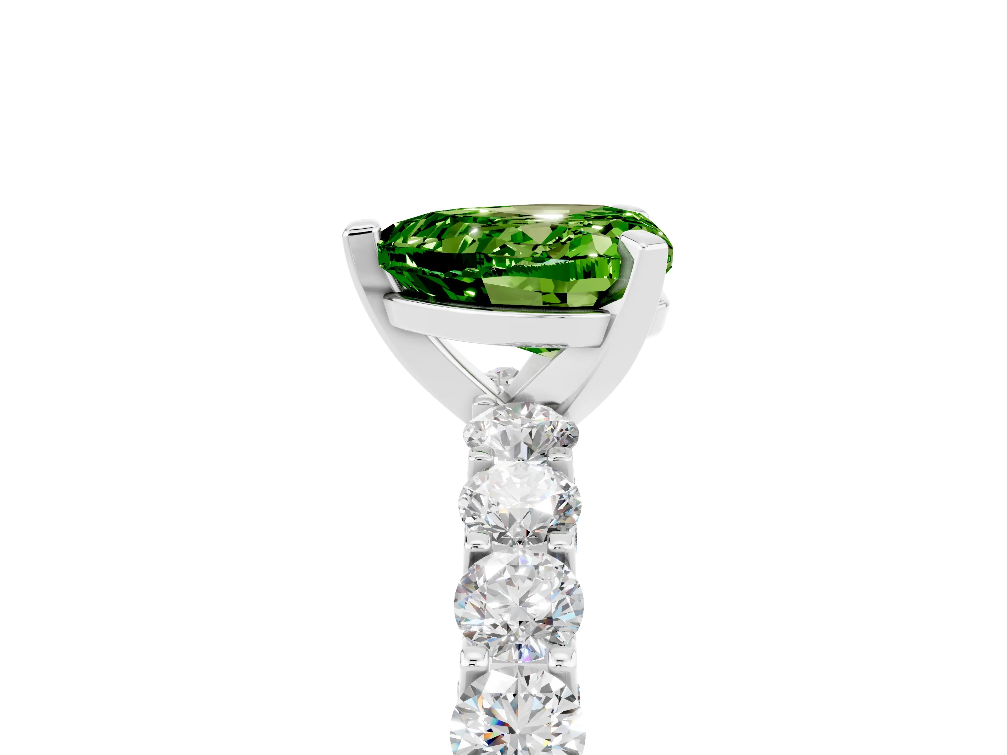 White gold Heart Cut Peridot Solitaire Ring with Shared Prong Pavé Band and Four-Prong Setting_17