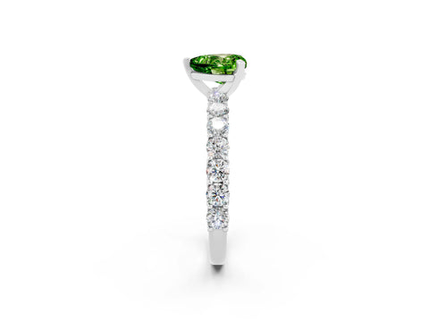 White gold Heart Cut Peridot Solitaire Ring with Shared Prong Pavé Band and Four-Prong Setting_2