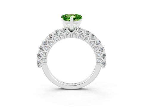 White gold Heart Cut Peridot Solitaire Ring with Shared Prong Pavé Band and Four-Prong Setting_3