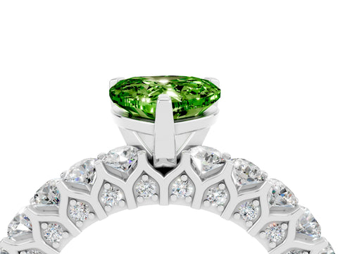 White gold Heart Cut Peridot Solitaire Ring with Shared Prong Pavé Band and Four-Prong Setting_4