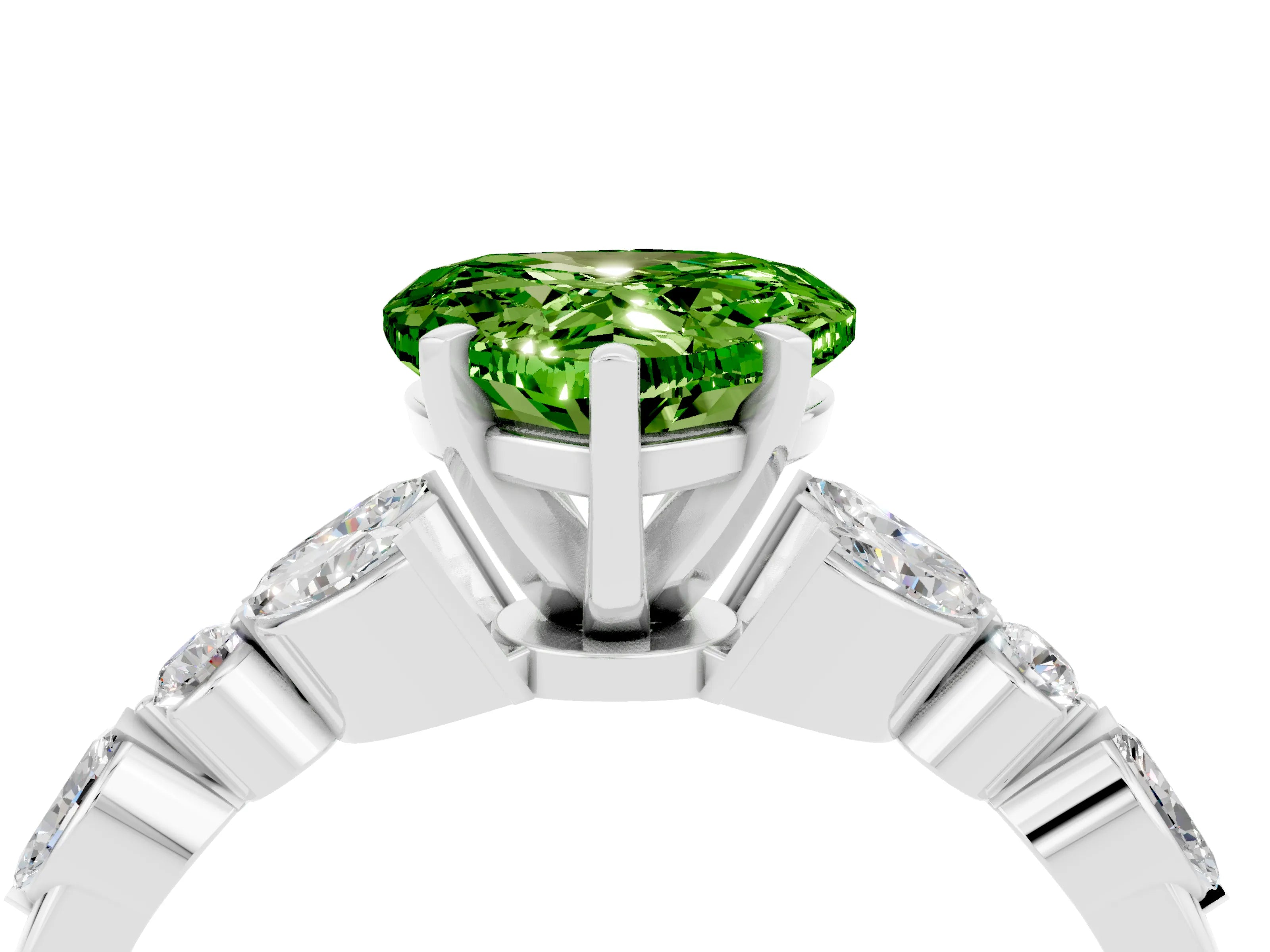 White gold Heart Cut Peridot Solitaire Ring with Side Stones and Four-Prong Setting_34