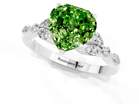 White gold Heart Cut Peridot Solitaire Ring with Side Stones and Four-Prong Setting_37