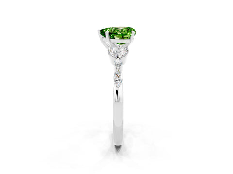 White gold Heart Cut Peridot Solitaire Ring with Side Stones and Four-Prong Setting_38