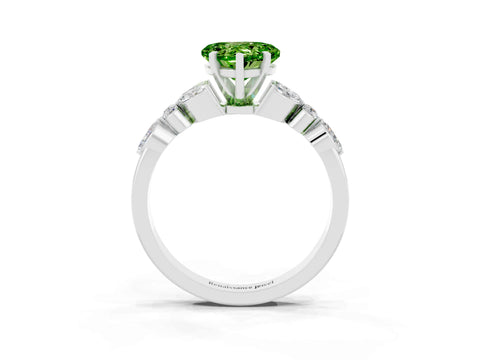 White gold Heart Cut Peridot Solitaire Ring with Side Stones and Four-Prong Setting_39
