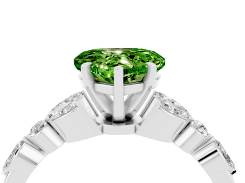 White gold Heart Cut Peridot Solitaire Ring with Side Stones and Four-Prong Setting_40