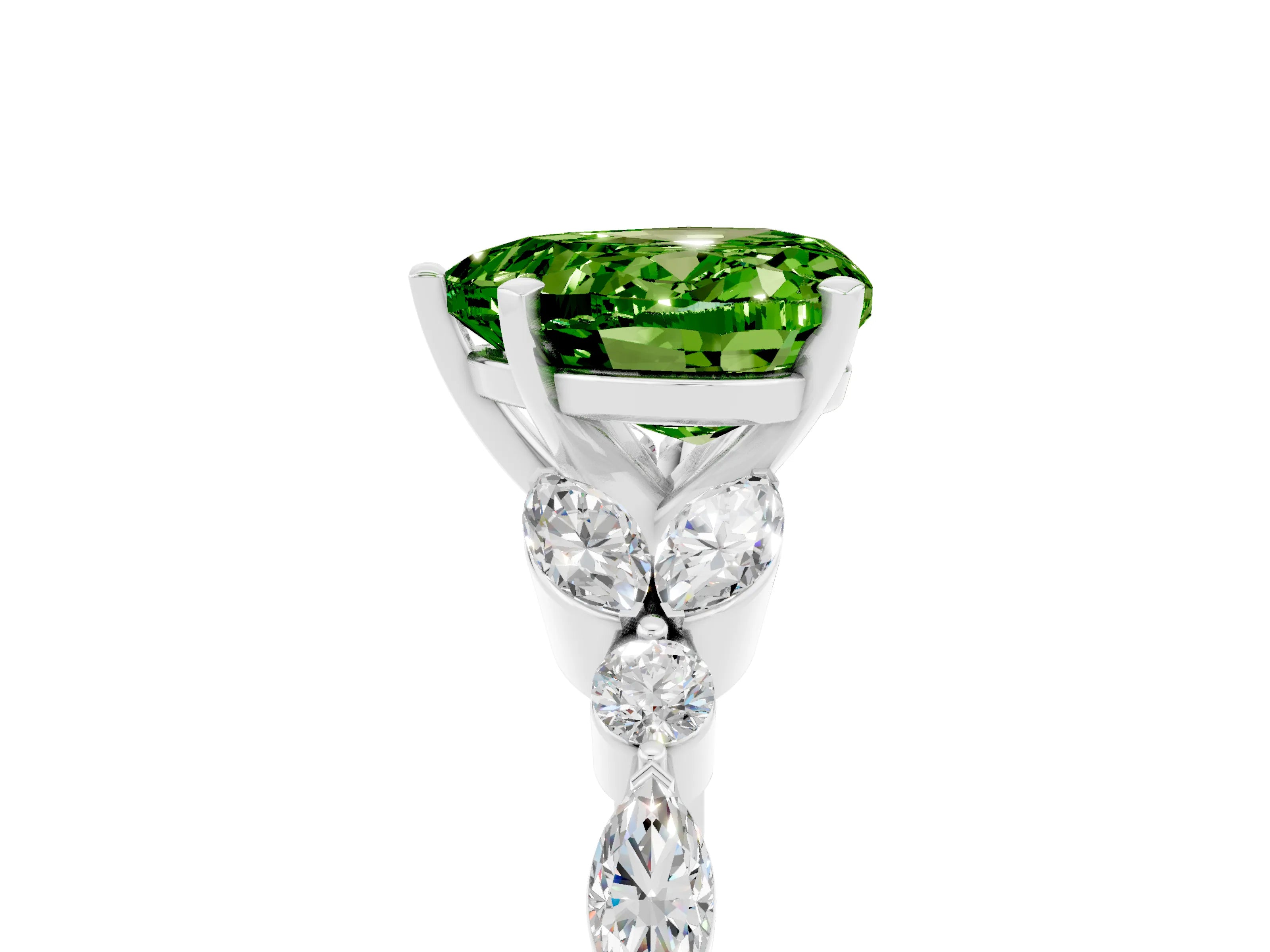 White gold Heart Cut Peridot Solitaire Ring with Side Stones and Four-Prong Setting_41