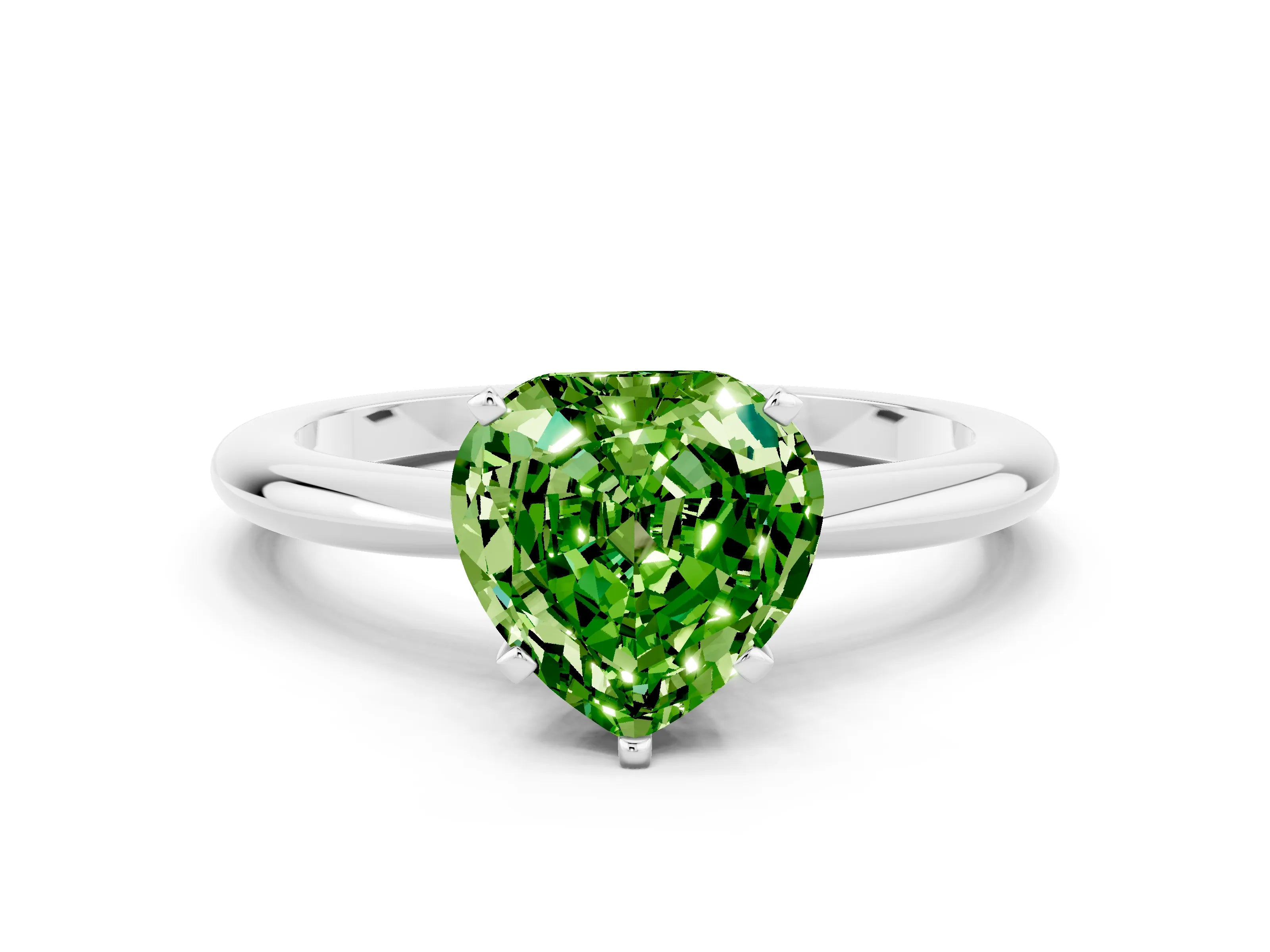 White gold Heart Cut Peridot Solitaire Ring with Six-Prong Setting and Classic Band_12
