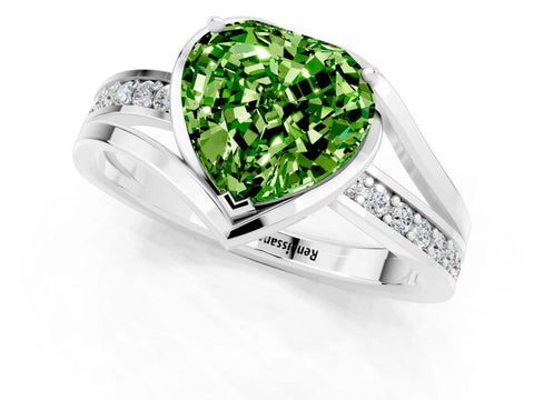 White gold Heart Cut Peridot Solitaire Ring with Split Shank and Prong Setting_1