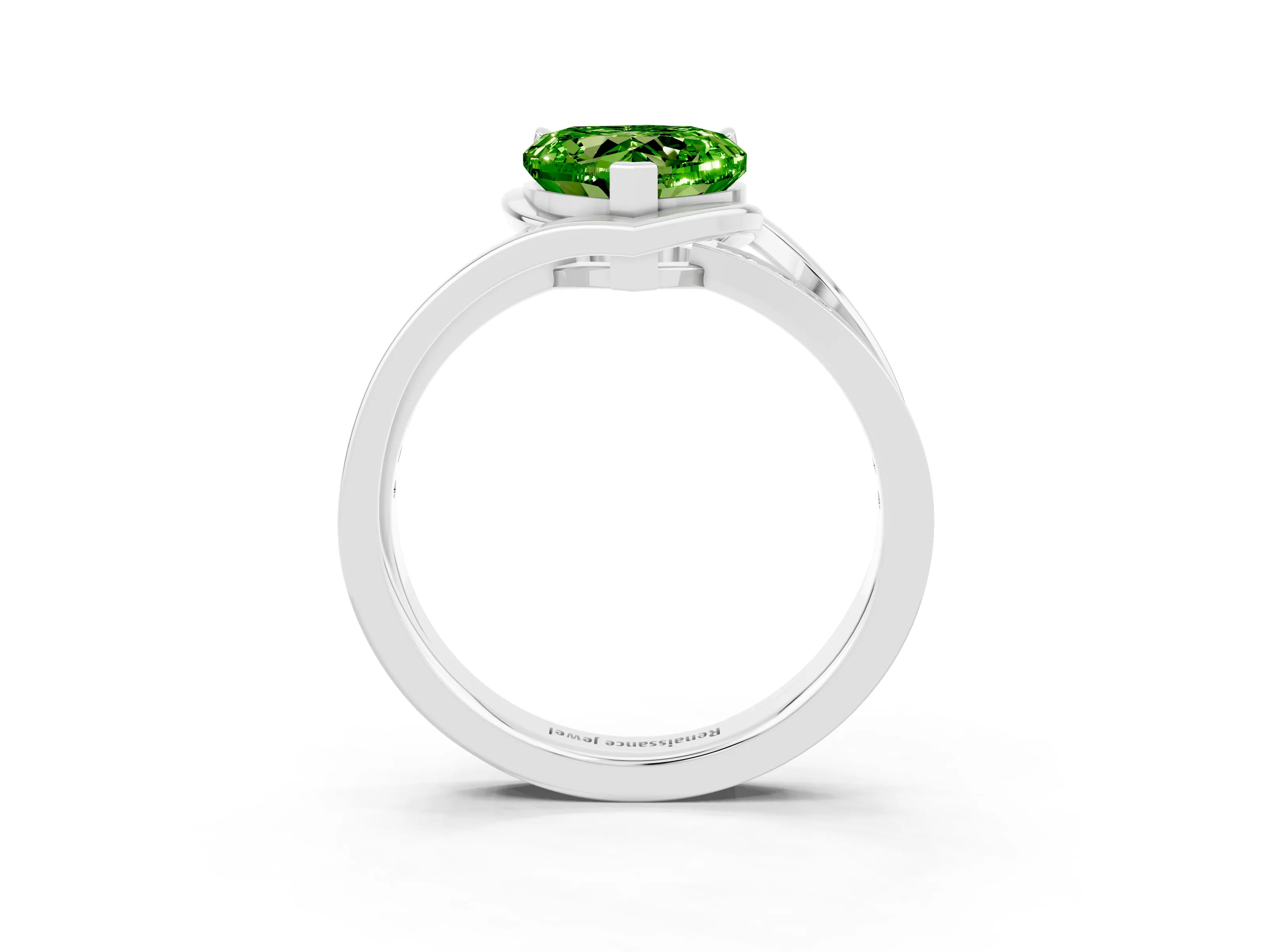 White gold Heart Cut Peridot Solitaire Ring with Split Shank and Prong Setting_3
