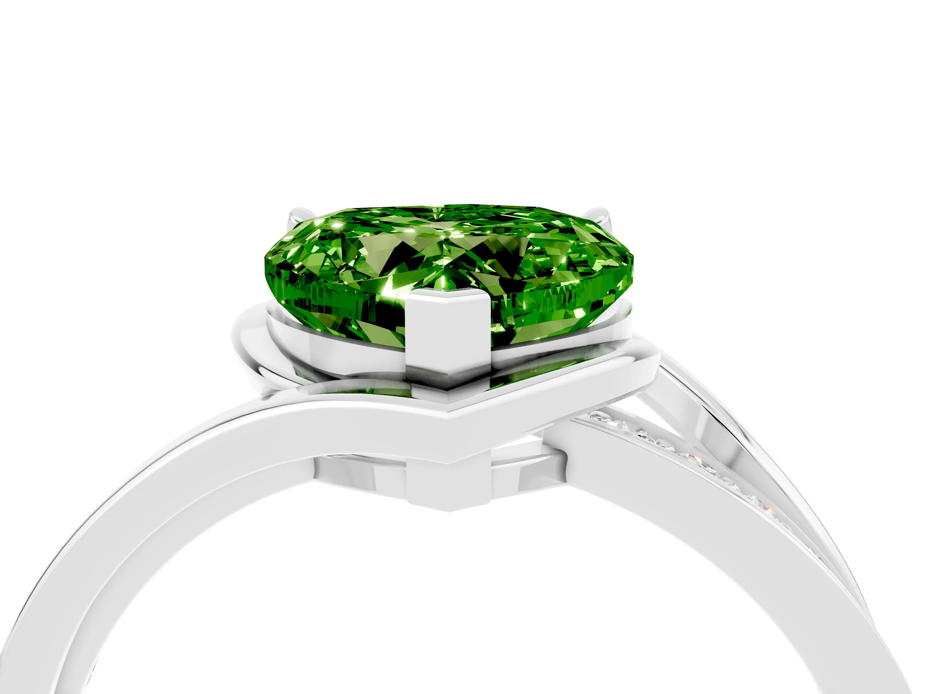 White gold Heart Cut Peridot Solitaire Ring with Split Shank and Prong Setting_4
