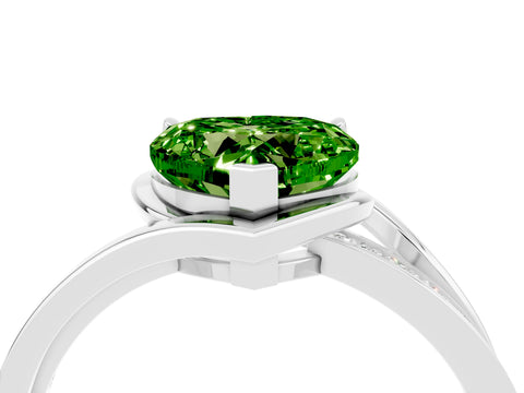 White gold Heart Cut Peridot Solitaire Ring with Split Shank and Prong Setting_4