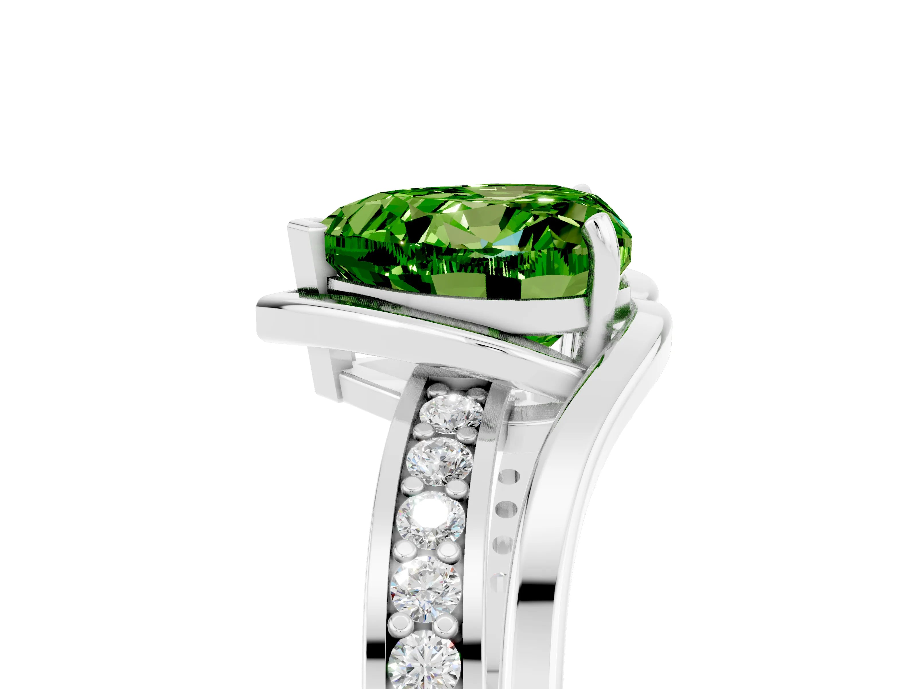White gold Heart Cut Peridot Solitaire Ring with Split Shank and Prong Setting_5