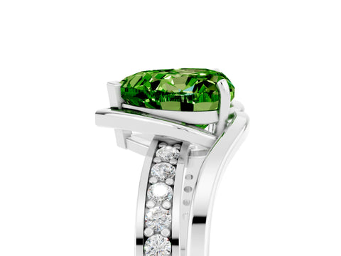 White gold Heart Cut Peridot Solitaire Ring with Split Shank and Prong Setting_5