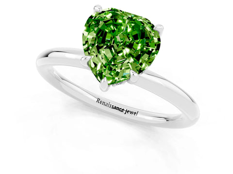 White gold Heart Cut Peridot Solitaire Ring with Thin Band and Four-Prong Setting_1
