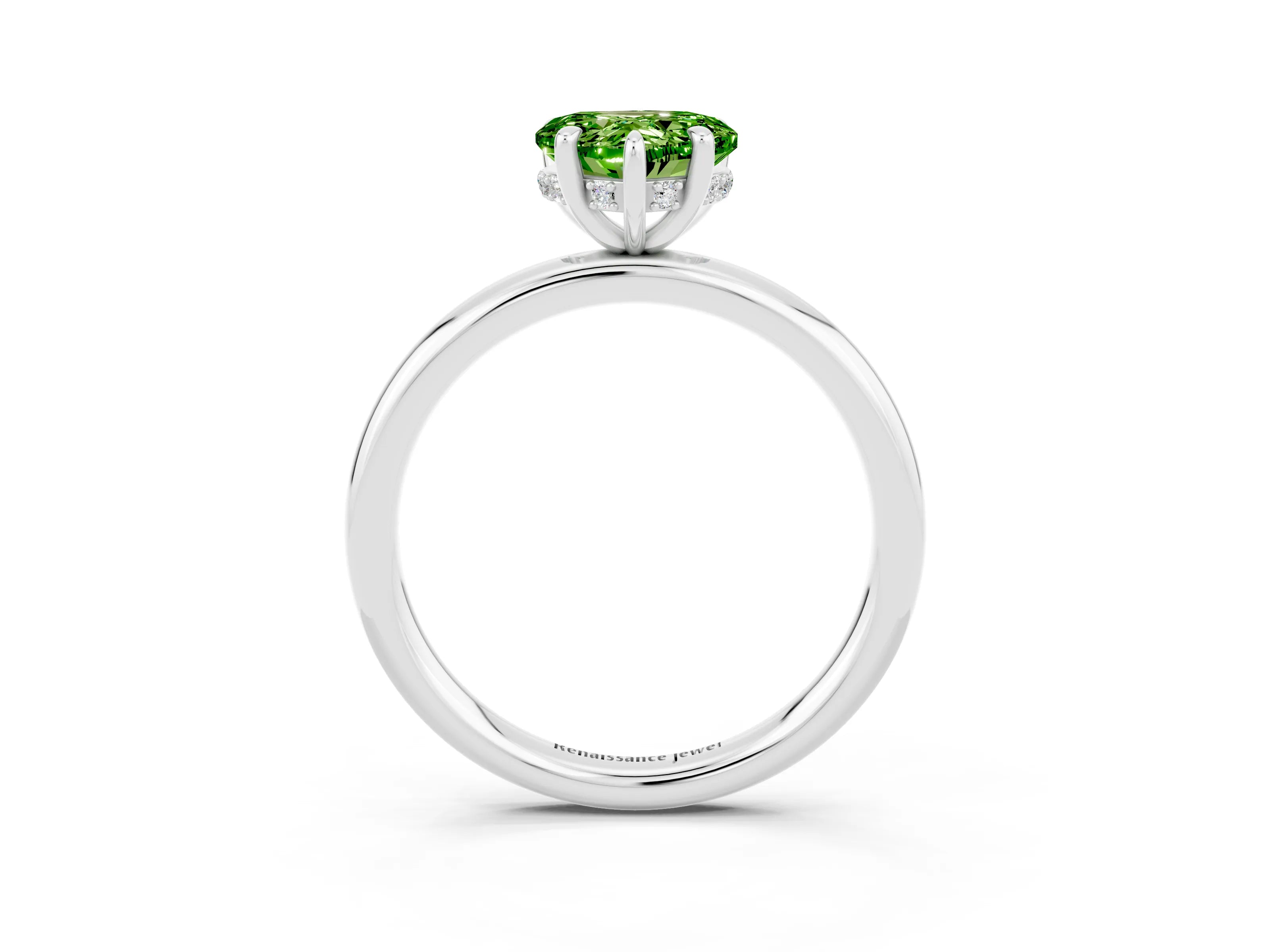 White gold Heart Cut Peridot Solitaire Ring with Thin Band and Four-Prong Setting_3
