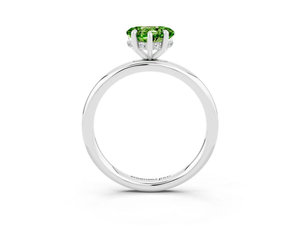 White gold Heart Cut Peridot Solitaire Ring with Thin Band and Four-Prong Setting