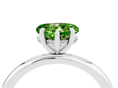 White gold Heart Cut Peridot Solitaire Ring with Thin Band and Four-Prong Setting_4