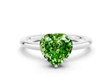 White gold Heart Cut Peridot Solitaire Ring with Thin Band and Four-Prong Setting