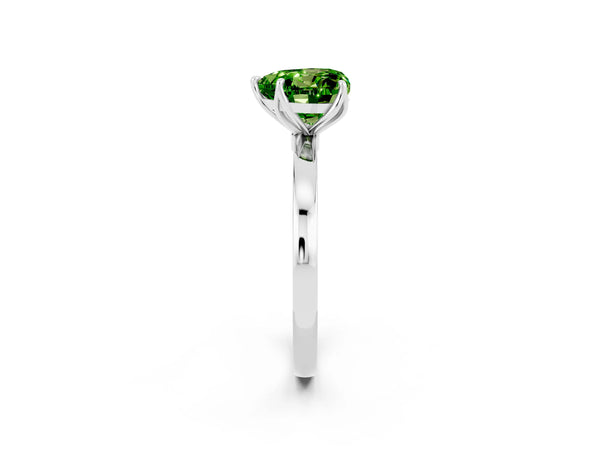 Platinum Heart Cut Peridot Solitaire Ring with Thin Band and Prong Setting