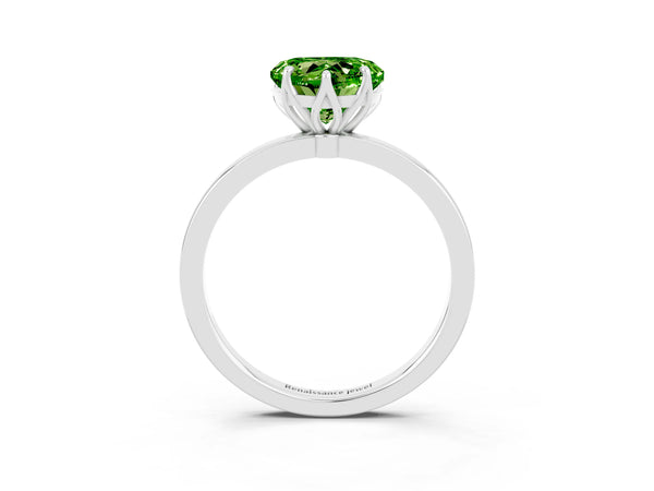 Platinum Heart Cut Peridot Solitaire Ring with Thin Band and Prong Setting