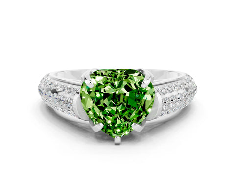 White gold Heart Cut Peridot Solitaire Ring with Three-Row Pavé Band and Four-Prong Setting_12