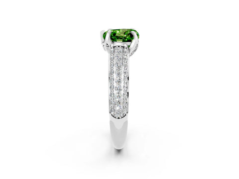 White gold Heart Cut Peridot Solitaire Ring with Three-Row Pavé Band and Four-Prong Setting_14