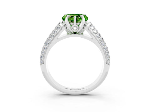 White gold Heart Cut Peridot Solitaire Ring with Three-Row Pavé Band and Four-Prong Setting_15