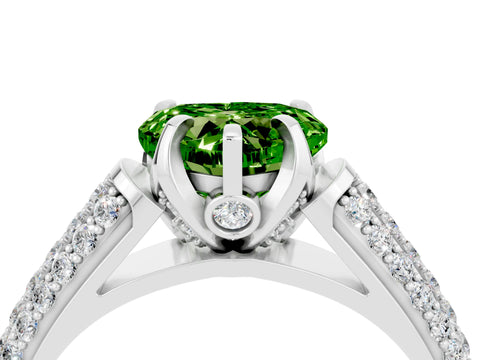 White gold Heart Cut Peridot Solitaire Ring with Three-Row Pavé Band and Four-Prong Setting_16