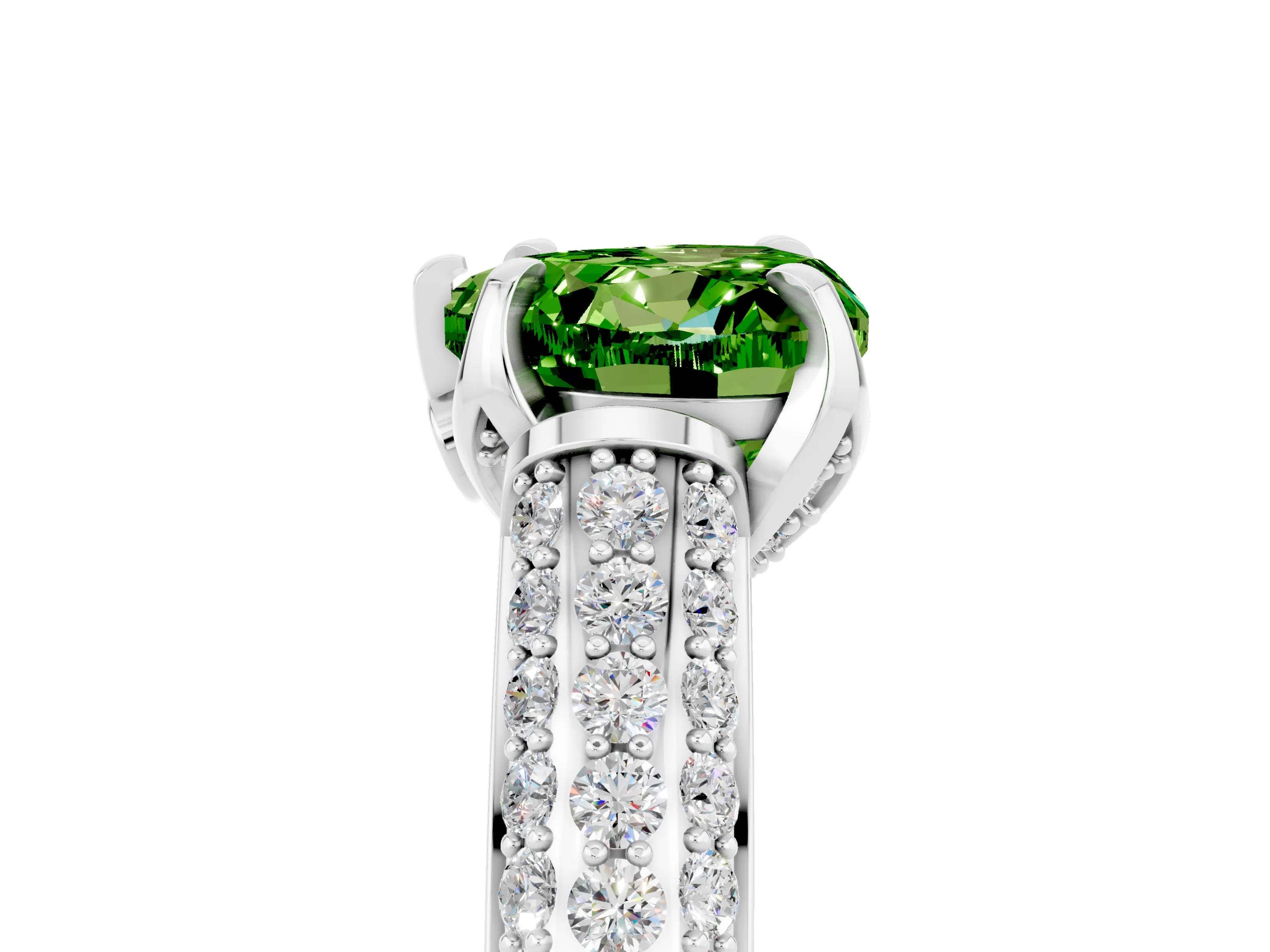 White gold Heart Cut Peridot Solitaire Ring with Three-Row Pavé Band and Four-Prong Setting_17