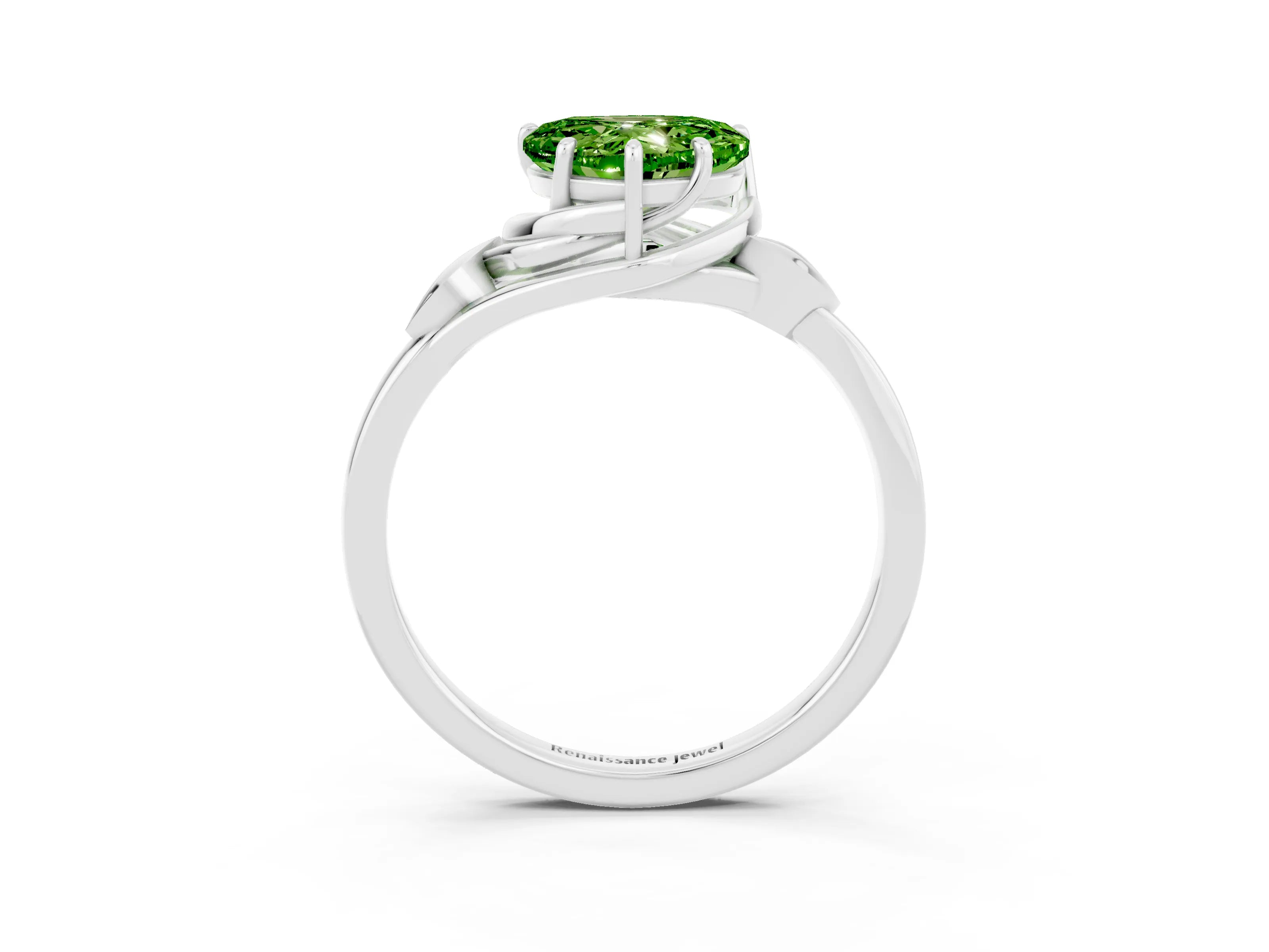 White gold Heart Cut Peridot Solitaire Ring with Twist Band and Four-Prong Setting_15