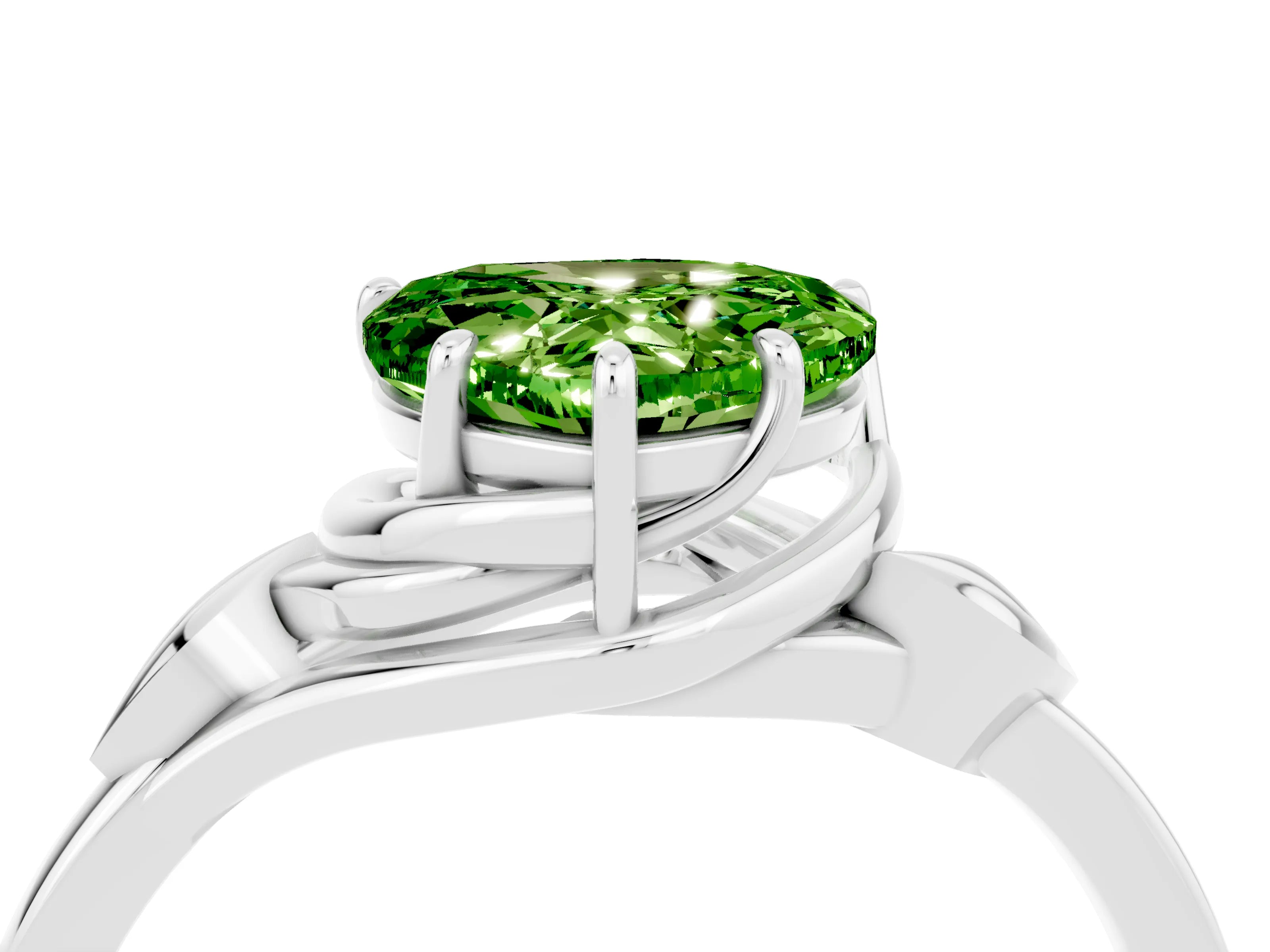 White gold Heart Cut Peridot Solitaire Ring with Twist Band and Four-Prong Setting_16