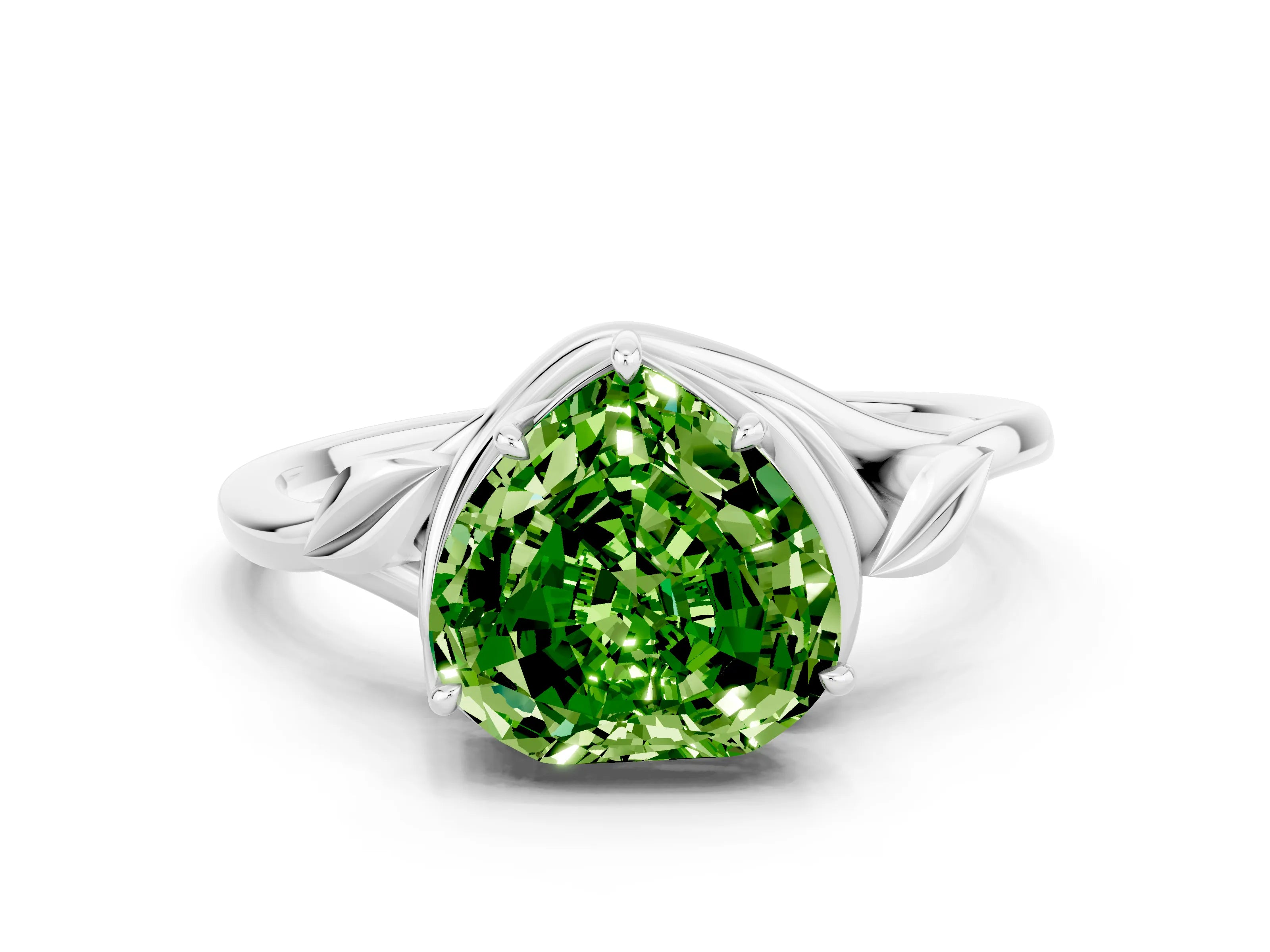 White gold Heart Cut Peridot Solitaire Ring with Twist Band and Four-Prong Setting_36