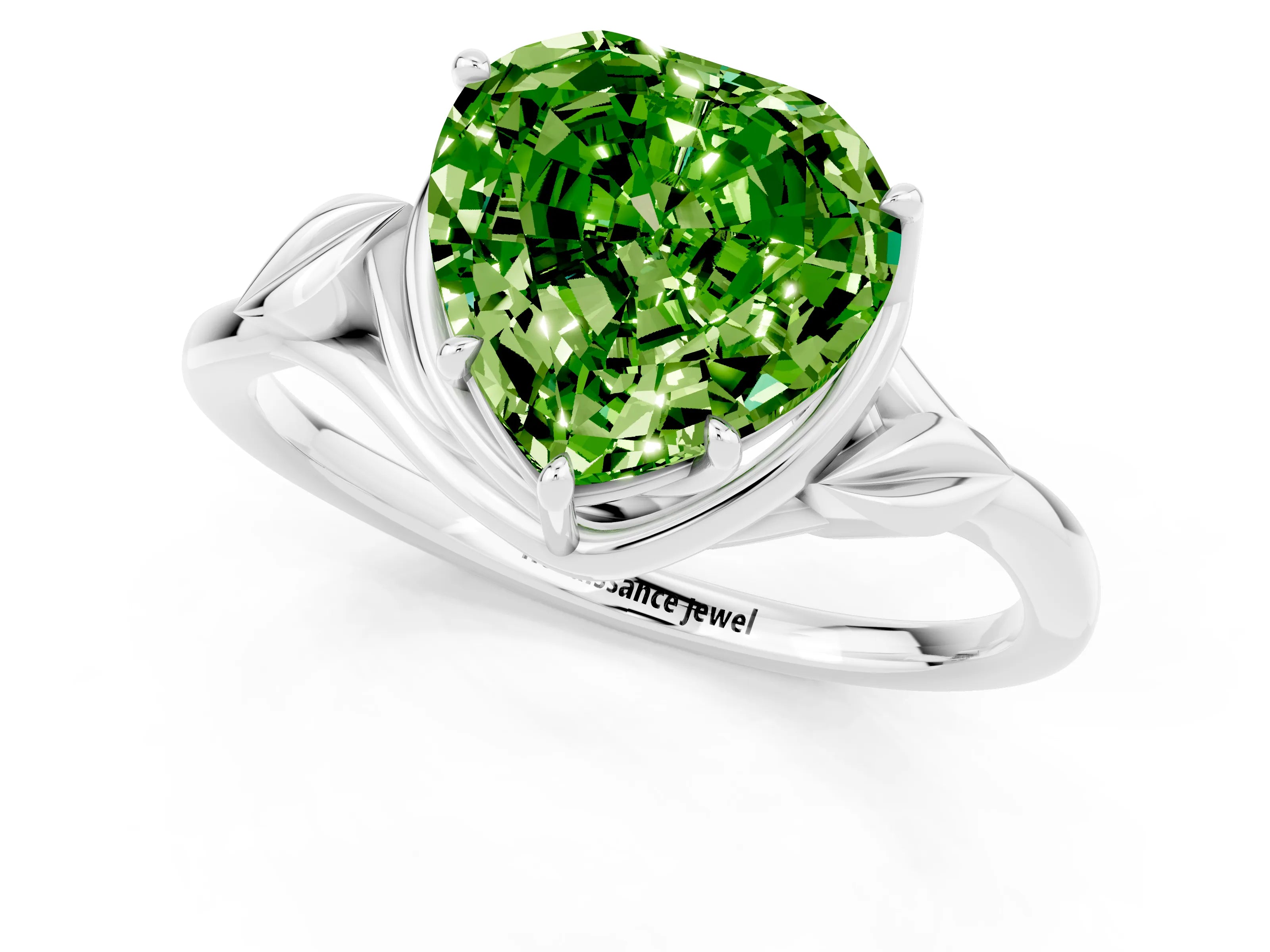White gold Heart Cut Peridot Solitaire Ring with Twist Band and Four-Prong Setting_37