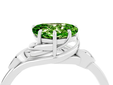 White gold Heart Cut Peridot Solitaire Ring with Twist Band and Four-Prong Setting_40