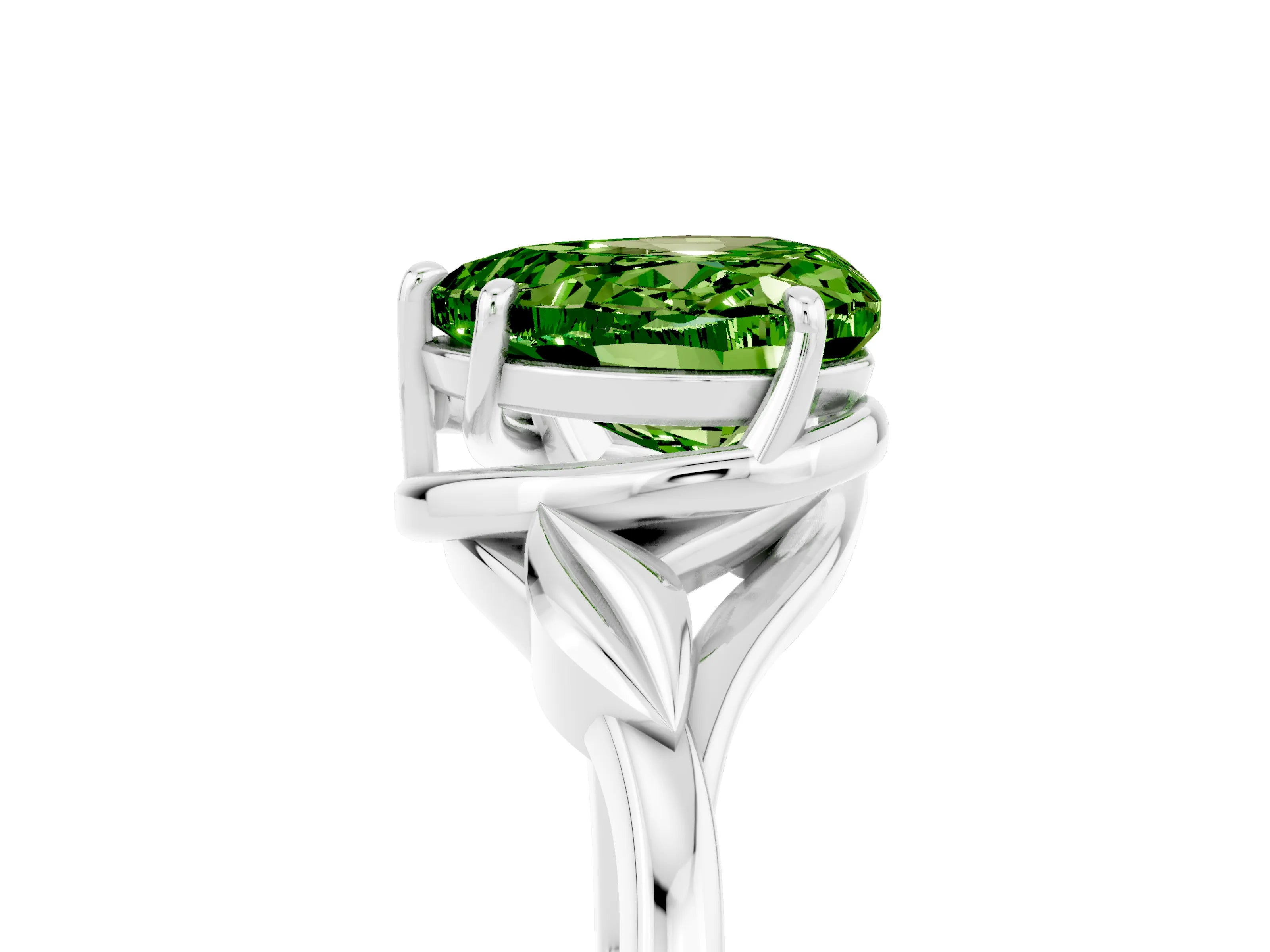 White gold Heart Cut Peridot Solitaire Ring with Twist Band and Four-Prong Setting_41