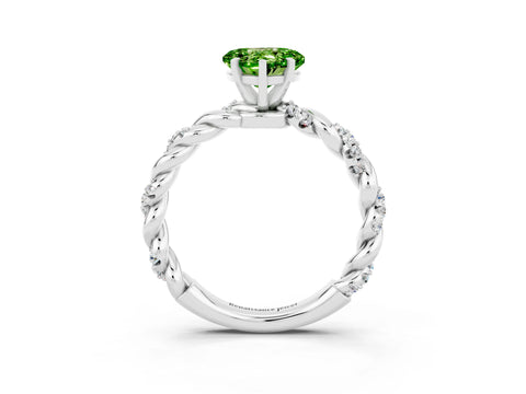 White gold Heart Cut Peridot Solitaire Ring with Twisted Band and Pavé Accents_3