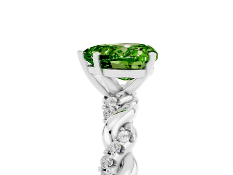 White gold Heart Cut Peridot Solitaire Ring with Twisted Band and Pavé Accents_5