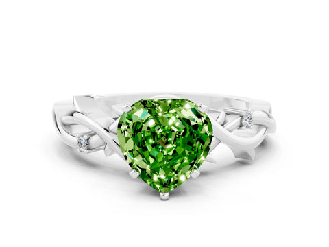 White gold Heart Cut Peridot Solitaire Ring with Twisted Band and Prong Setting_12