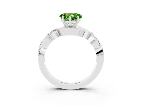 White gold Heart Cut Peridot Solitaire Ring with Twisted Band and Prong Setting_15