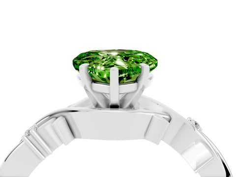 White gold Heart Cut Peridot Solitaire Ring with Twisted Band and Prong Setting_4