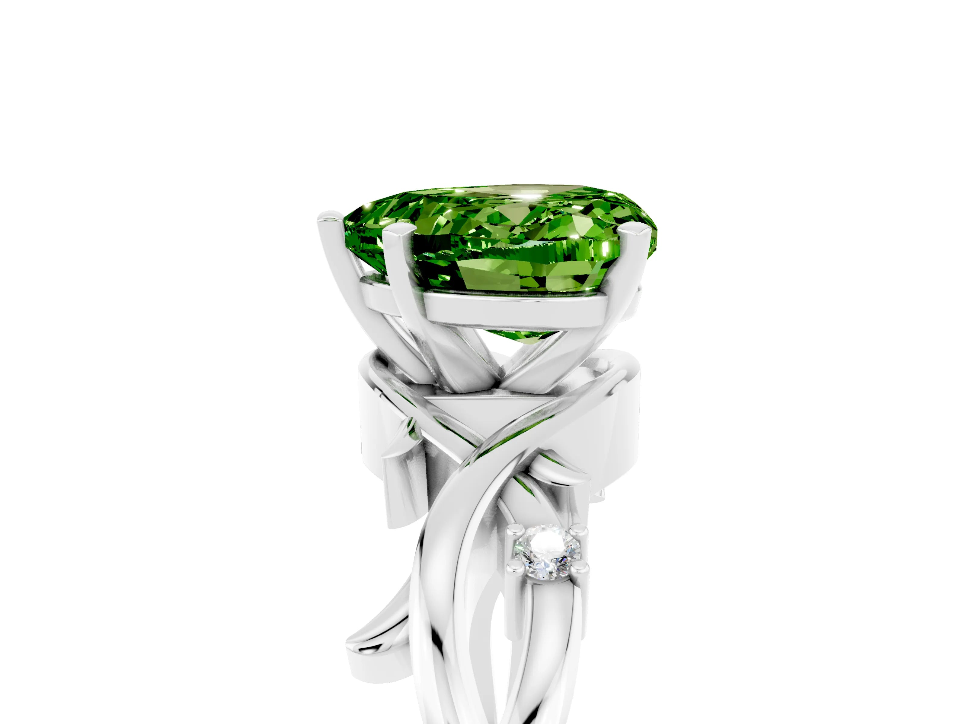 White gold Heart Cut Peridot Solitaire Ring with Twisted Band and Prong Setting_5