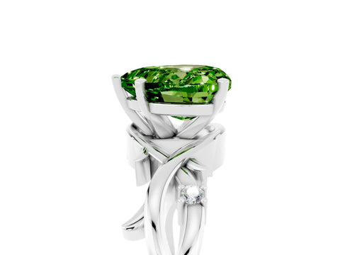 White gold Heart Cut Peridot Solitaire Ring with Twisted Band and Prong Setting_5