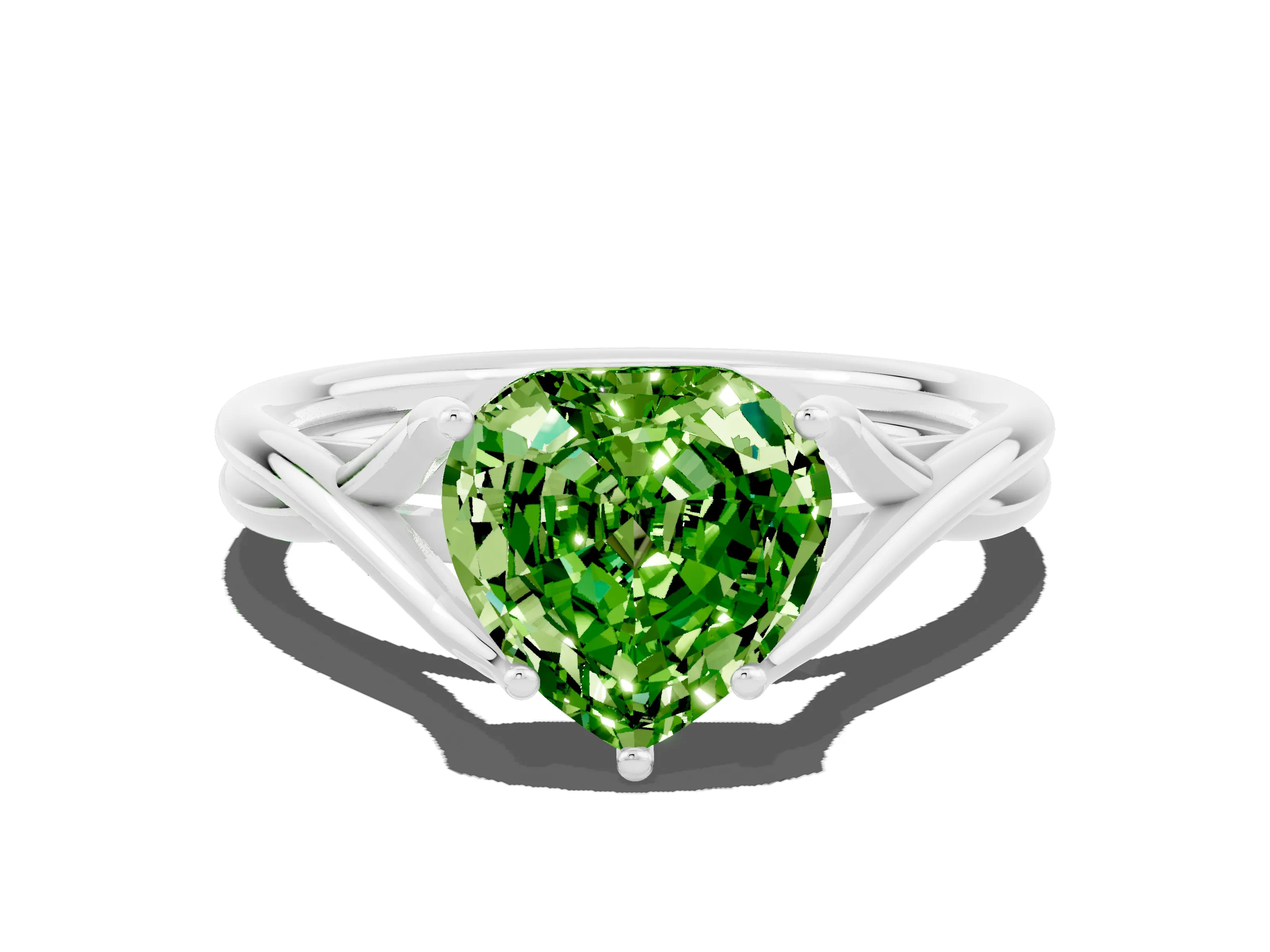 White gold Heart Cut Peridot Solitaire Twist Band Prong Setting Ring_36