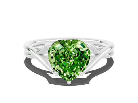 White gold Heart Cut Peridot Solitaire Twist Band Prong Setting Ring_36