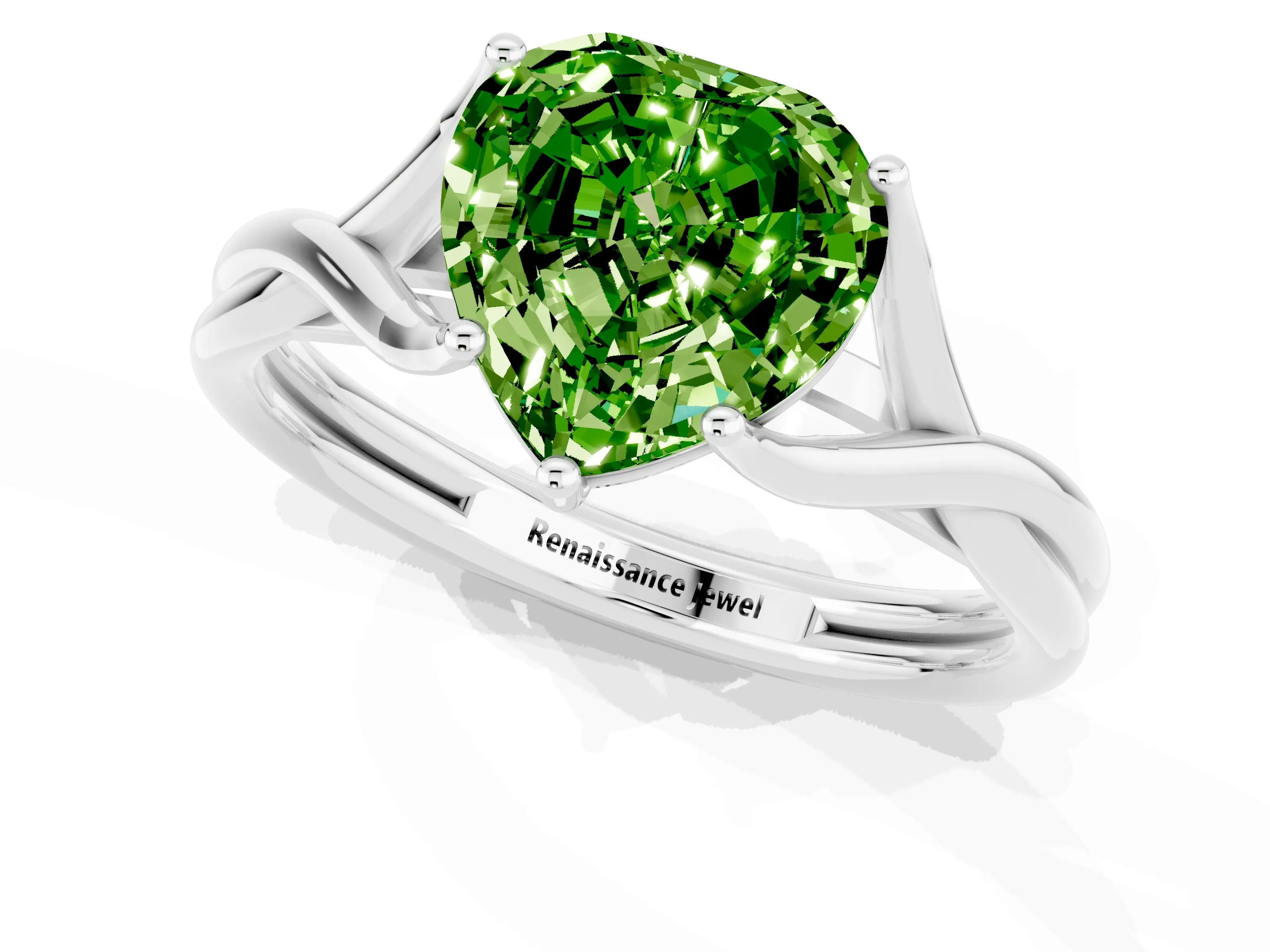 White gold Heart Cut Peridot Solitaire Twist Band Prong Setting Ring_37